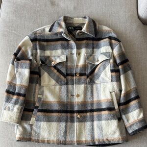 Zara Camel Gray and Black Plaid Jacket